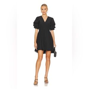 1. State V-Neck Tiered Short Bubble Sleeve Mini Dress Fit & Flare Iris Black S
